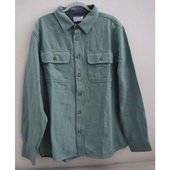 Old Navy 811217-06 Men's Sz XL Green L/S Clayton Twill Pocket Shirt Shacket - Picture 1 of 8